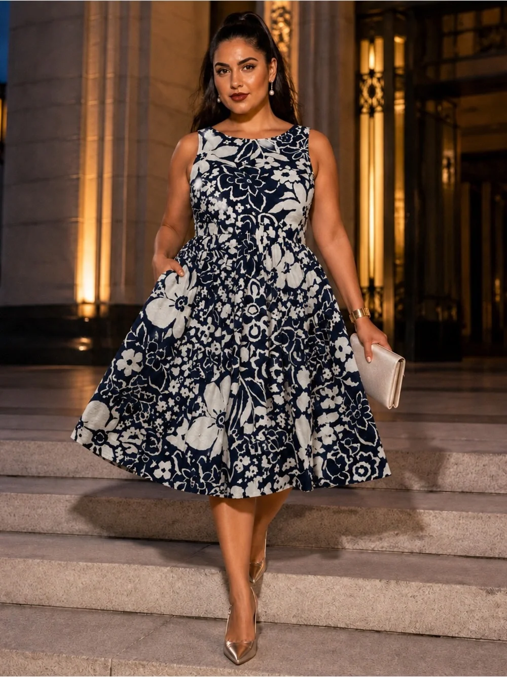 NWOT Kate Spade Tanner Navy Floral Bow Back Fit & Flare Dress Size 14
